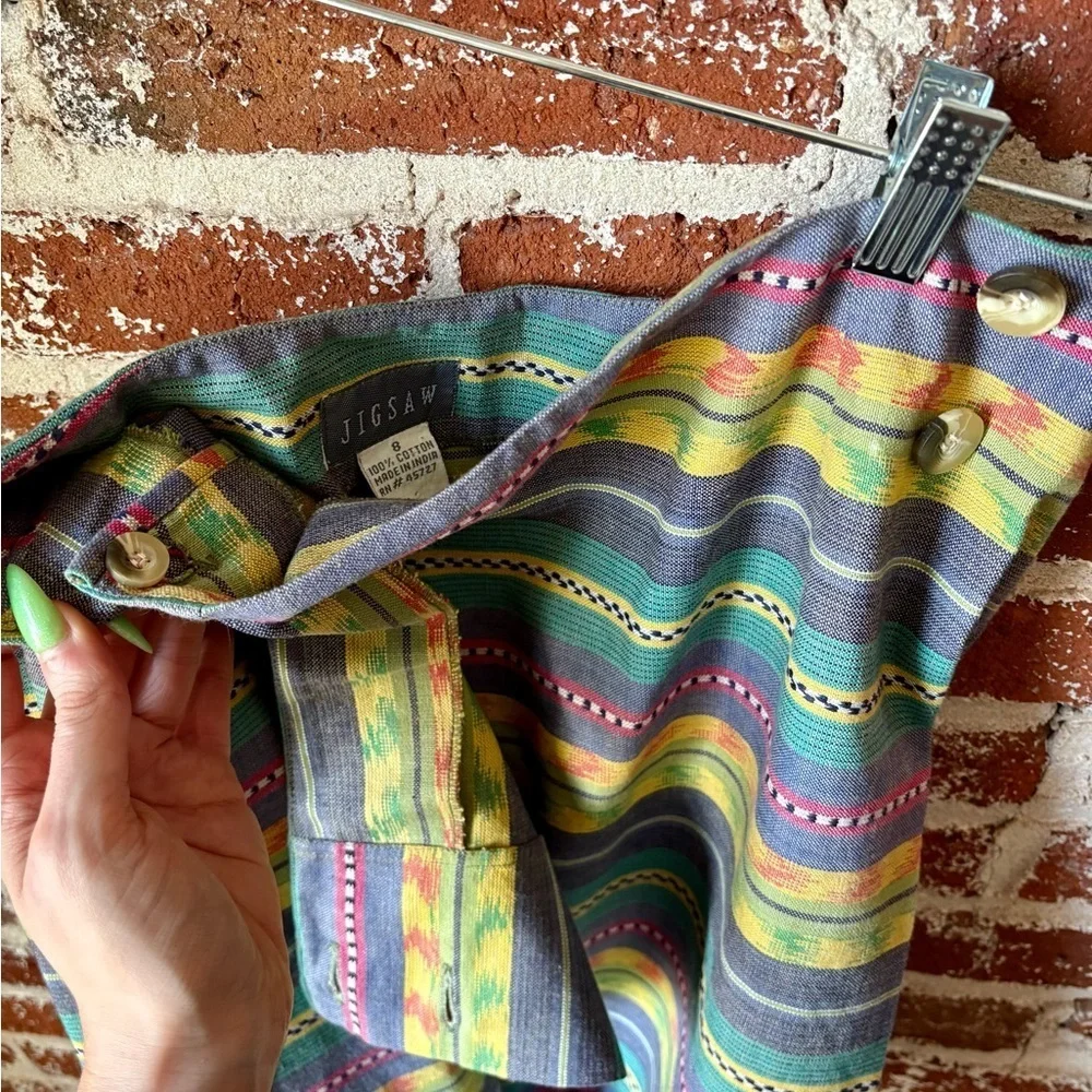 Vintage Jigsaw patterned multi color wrap mini skirt